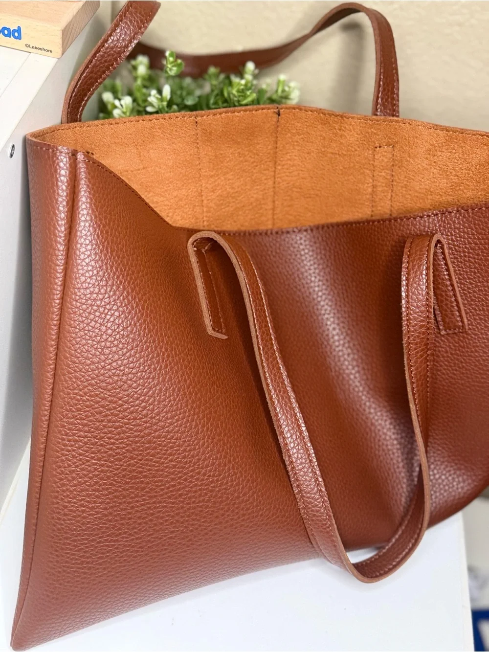 Brown Tote Bag with Black Stripe - Classic Women’s Carryall